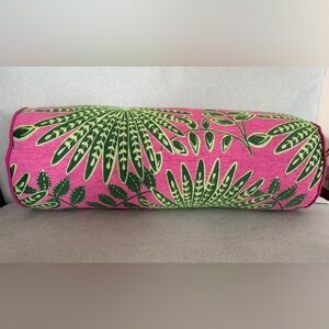 NWT- Christian Lacroix Throw Pillow Trinidad Jacquard Bolster Pink Ferns Tropica